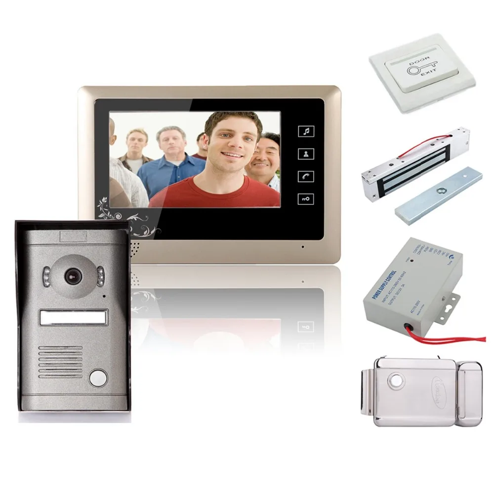 

Home 7 Inch Video Door Phone Doorbell Intercom System Kit 1-Camera 2-Monitor Night Vision +Electronic locks