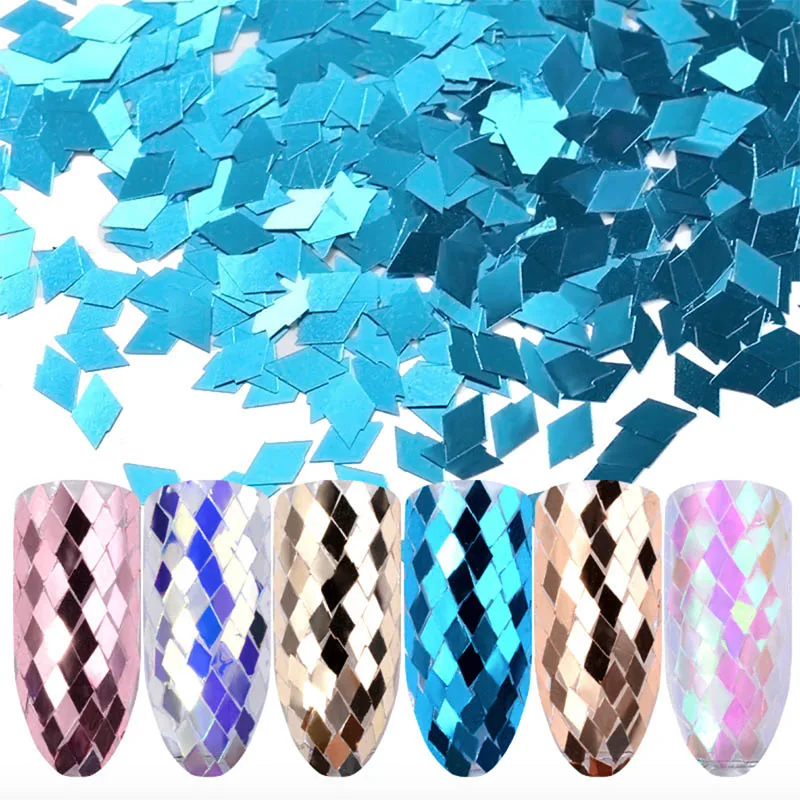 

6pcs/set Laser Ultra-thin Rhombus Multicolored Nail Sequins Paillette Sticker Tips Colorful Glitter Nail Art Decoration 2019 new