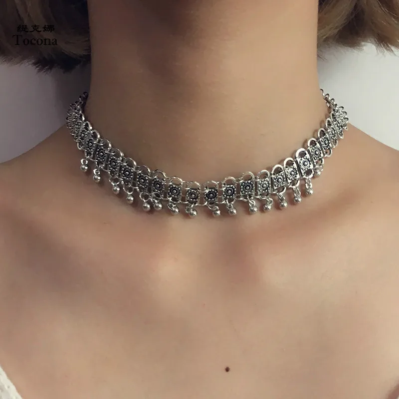 Tocona ожерелье из сплава в форме цветка, короткое ожерелье с кисточкой и популярный подиум для моделей, модное ожерелье из сплава на шею и шею с кисточкой 3543