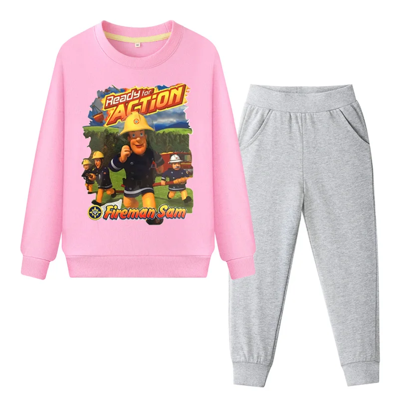 Kids Fireman Sam Tracksuits Children Outdoor Casual Clothing Sets For Boys Girls Pullover Coat+Pant Suit Baby Hoodies Set WL090 (2)