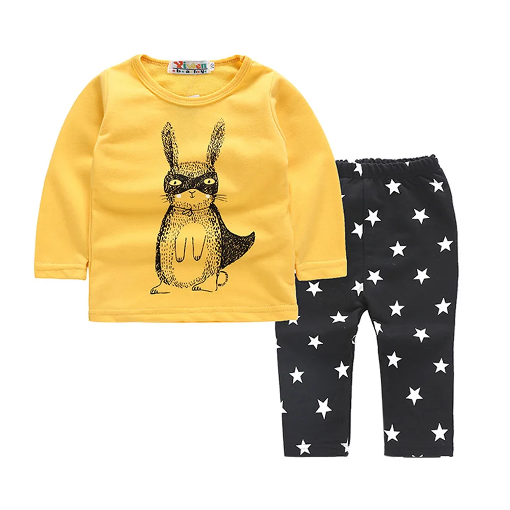 

Top Selling Fashion Kid Cloth Girls Children Long Sleeve Cartoon Bunny Print Top T-Shirt+Star Pants Two-Piece Set Outfits Clothe