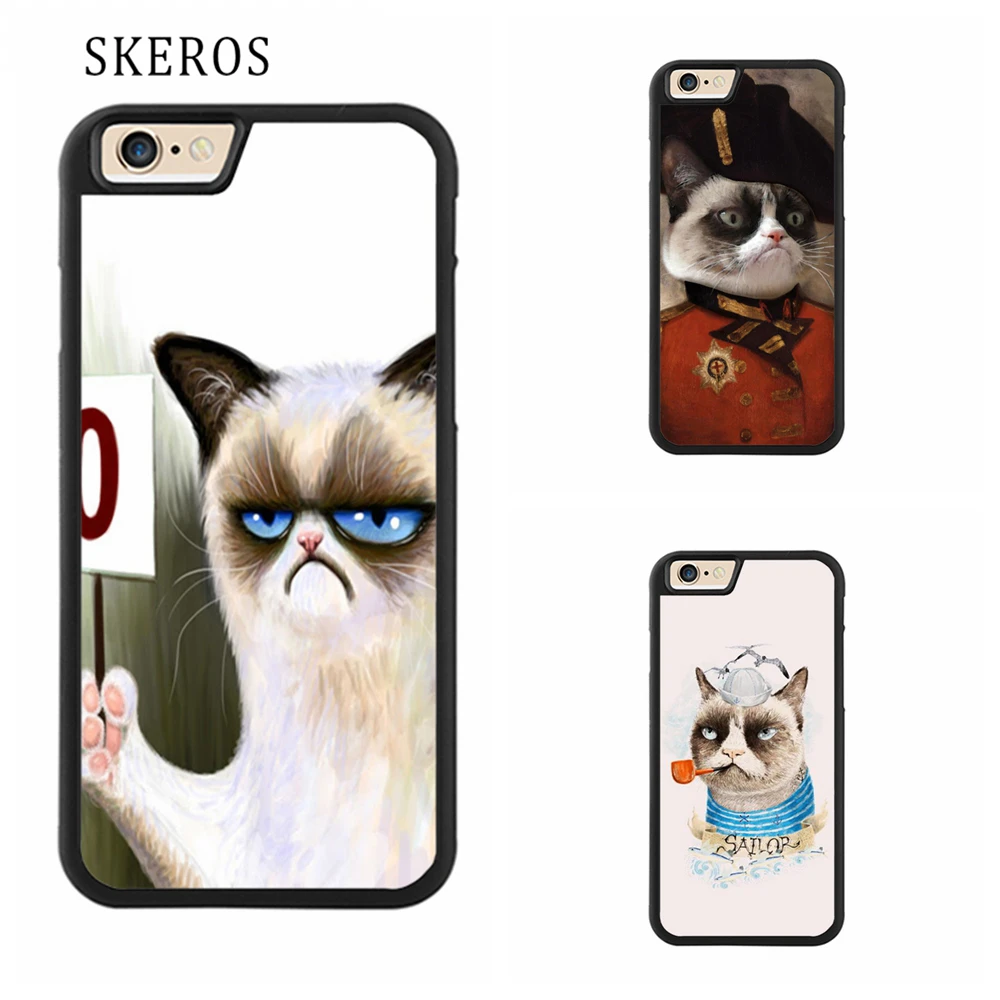 SKEROS ANGRY CAT GRUMPY Full cover cell phone case for iphone X 4 4s 5 ...