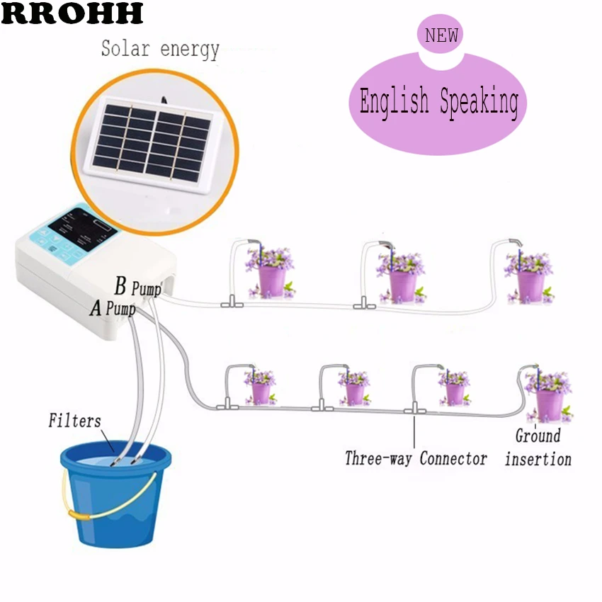 

English Speaking Garden Intelligent Solar Energy Automatic Watering-device Timer-system Drip-irrigation Water-pump Potted Plant