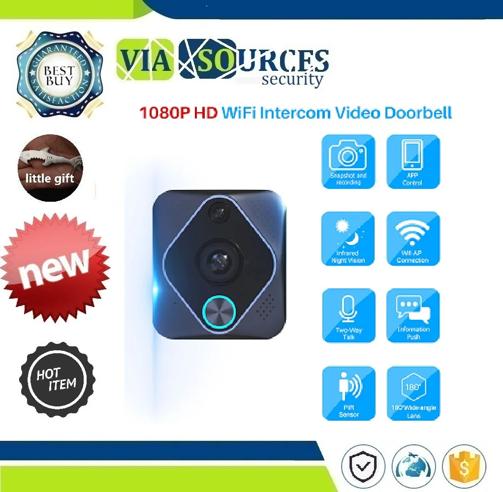 

Two Way Audio Home security Monitoring 1080P HD Smart WIFI Security Video DoorBell Wireless Video Door Phone IR Night vision