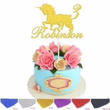 Персонализированные пользовательские Единорог торт Топпер в Блестящий серебро золото украшения для детского дня рождения торт Топпер персонализировать с возрастом имя