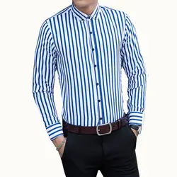 Фирменная Новинка Для мужчин рубашка мужской рубашки в полоску Мужская Мода Повседневное с длинным рукавом Бизнес официальная рубашка