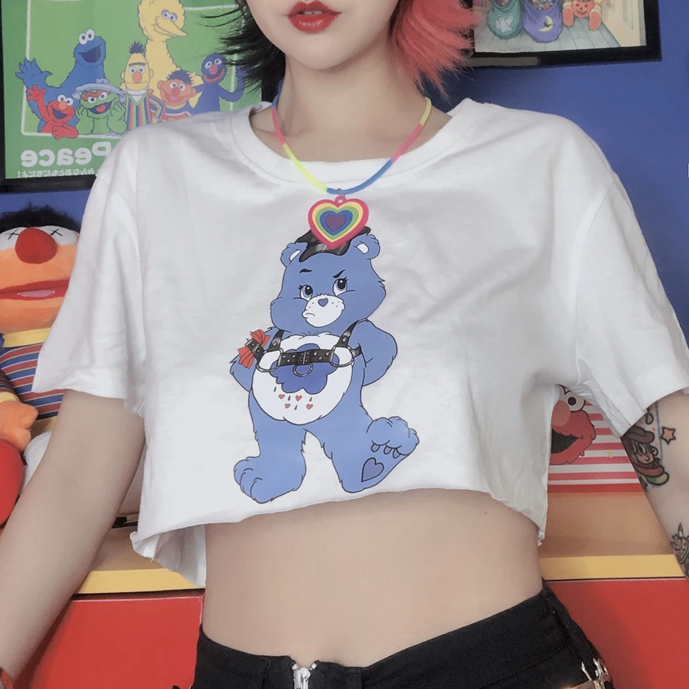 Suzuki Harada/Свободная футболка с рисунком медведя из мультфильма для девочек; футболка средней длины