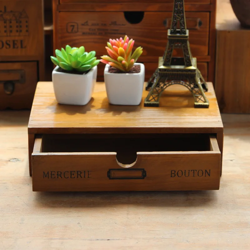 

1Pcs Exquisite High-end Home Storage Wooden Storage Box Jewelry Retro Drawer style Storage Box Stamp Original Ecological Color