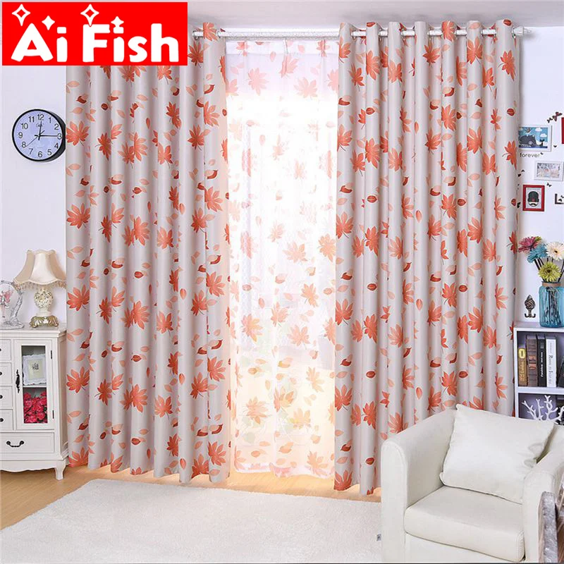 

Pastoral Style Orange Maple Leaf Window Screen Sheer Panels Balcony Full Shade Printing Curtain For Living Room Bedroom DF049#30