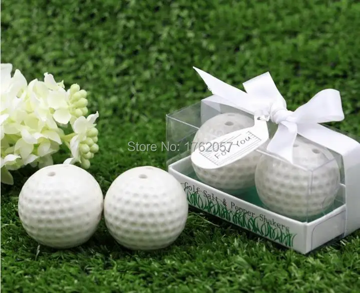 Самая низкая цена 20шт = 10 коробок Новые Свадебные сувениры белые мячи для гольфа Солонка и перца шейкеры свадебный душ сувенир и подарок для мужчин