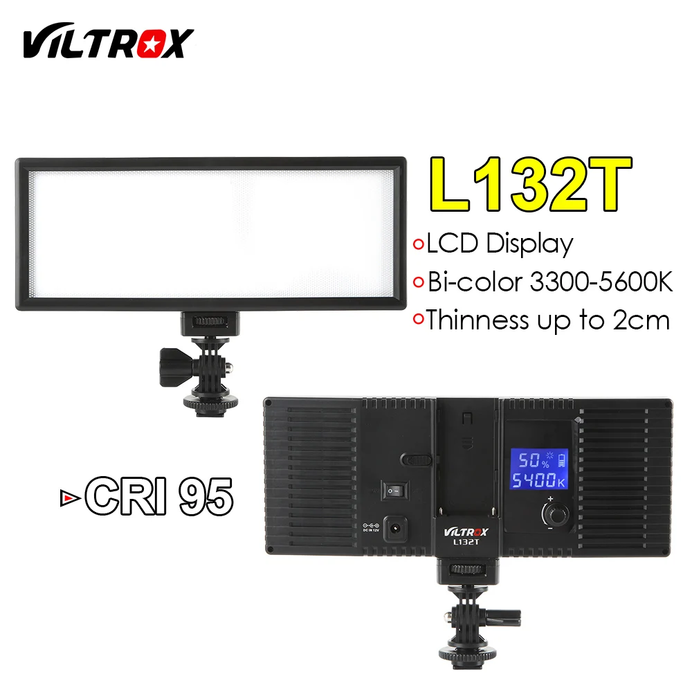  Viltrox L132T Bi-Color Dimmable LED Video Light x2 +2x Light Stand +2x AC Adapter for DSLR Camera S