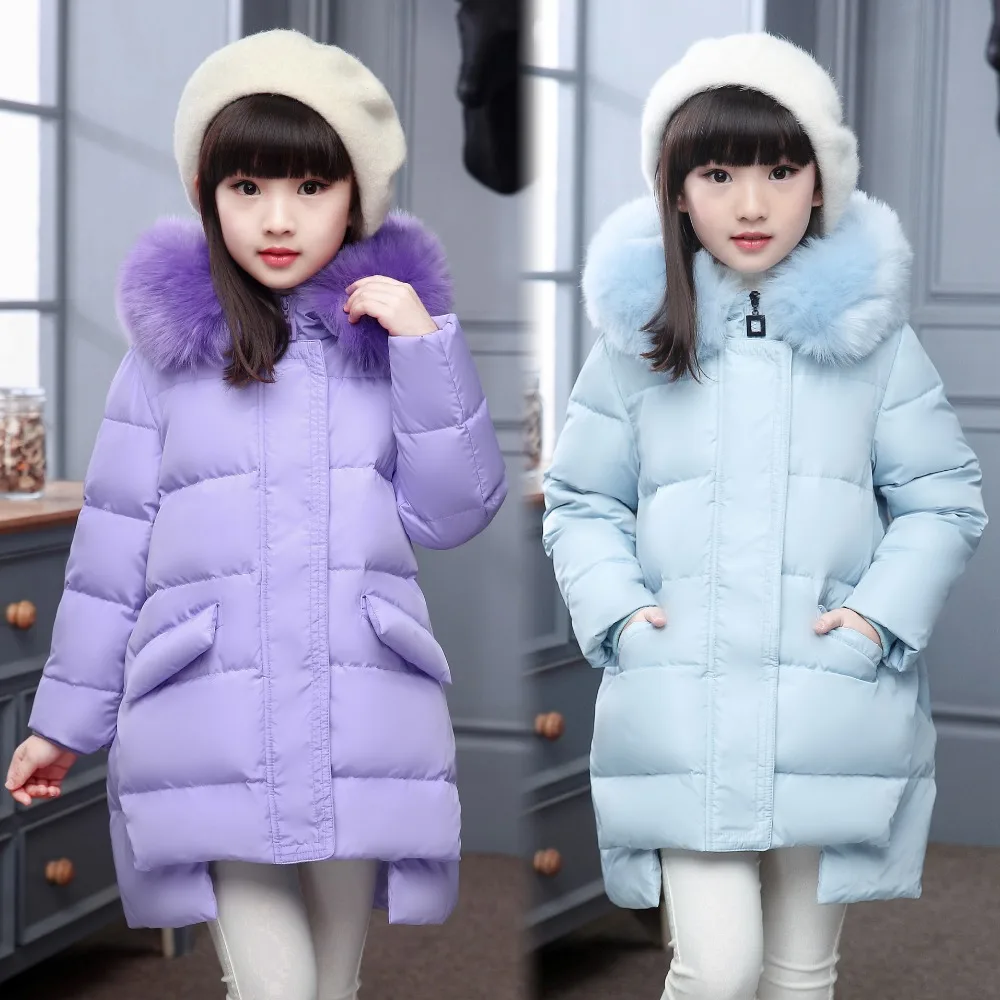 

-30 degree Children's Winter Jacket Girls Kids Outerwear Coat Duck Down Jacket For Girls Fur Hooded Clothes TZ158