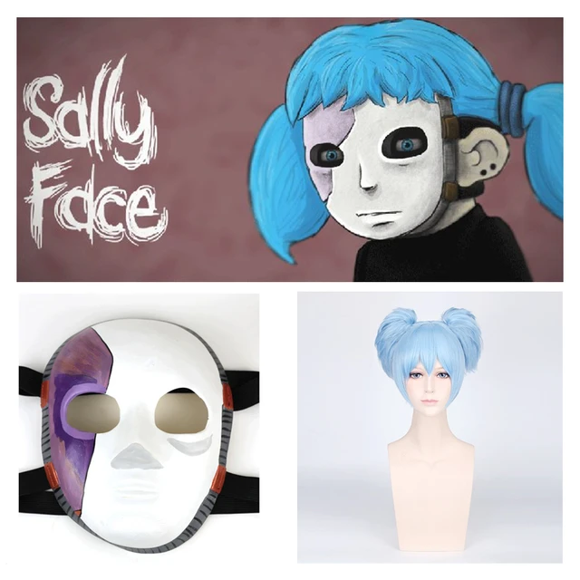 Game Sally Face Cosplay Masks Kids Adult Latex Masks Wig Blue Hair