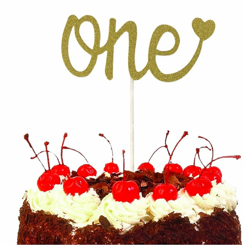

Gold Glitter One Cake Topper for baby kid girls boys One Year 1st First Happy Birthday Party Baby Shower Anniversary Decorations