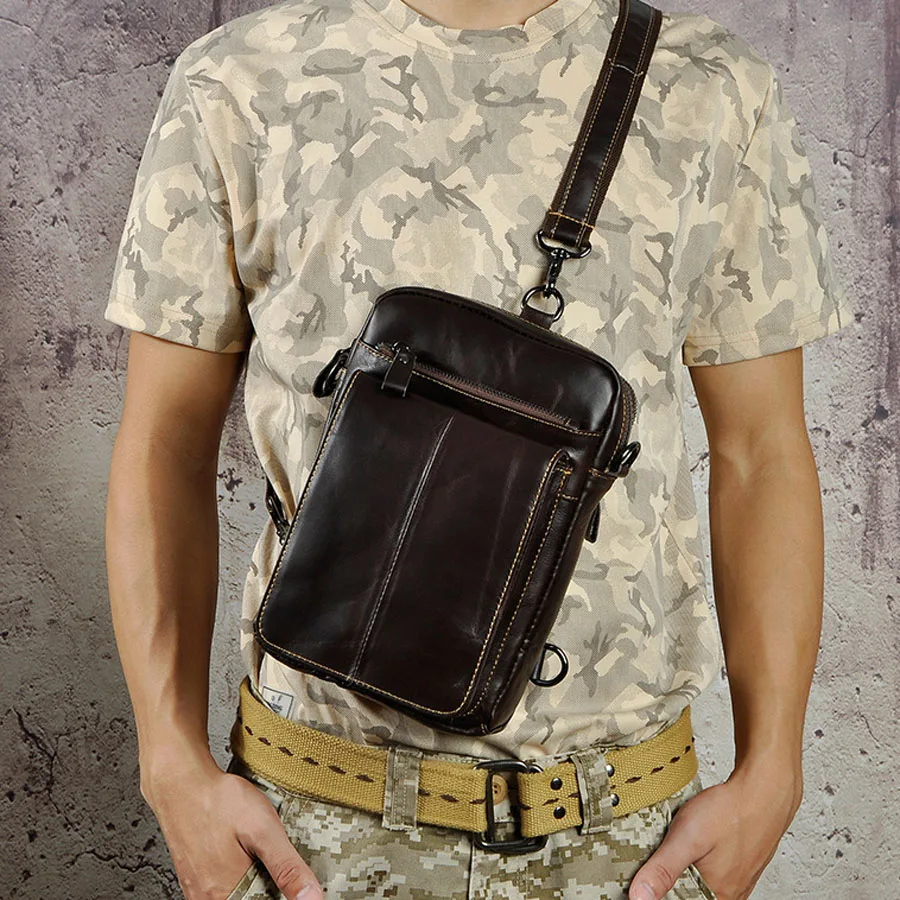 New Vintage Men Genuine Leather Travel Shoulder Cross Body Messenger Sling Day Pack Chest Bag
