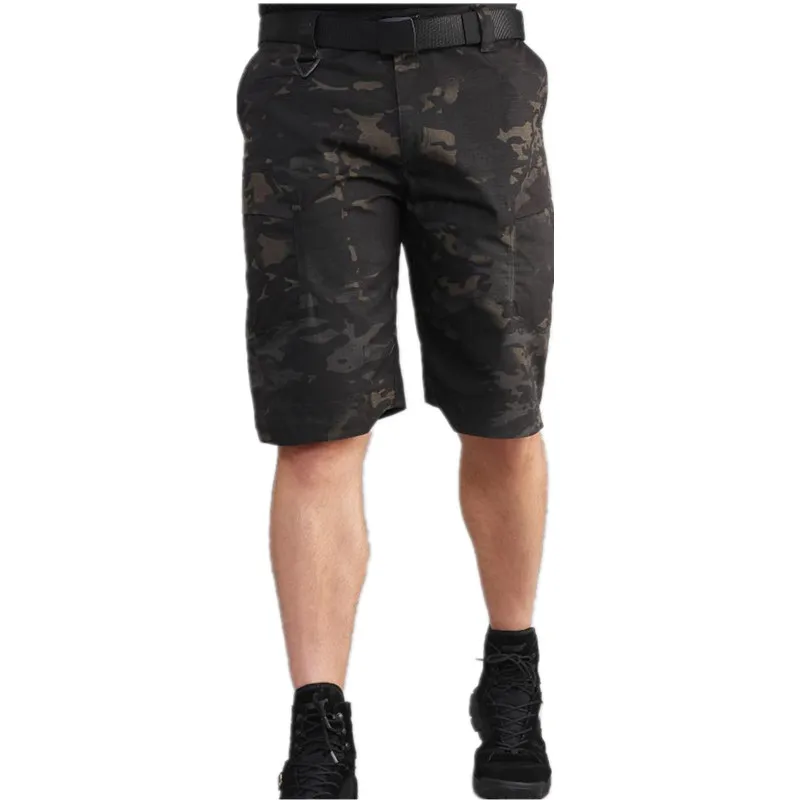 Summer Militar Waterproof Tactical Cargo Shorts Men Camouflage Army Military Short Male Pockets Cotton Rip-stop Casual Shorts - Цвет: Black Camo