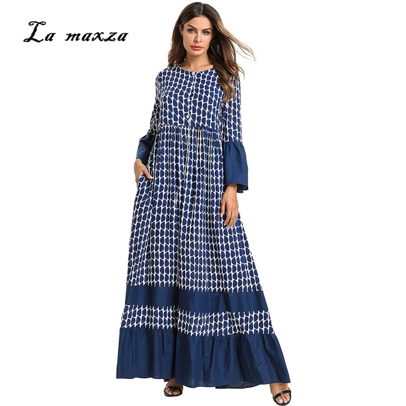 

Arab Muslim Dresses Abaya Gowns Pockets Fashion Moroccan Kaftan Modest Abaya Dress for Evening