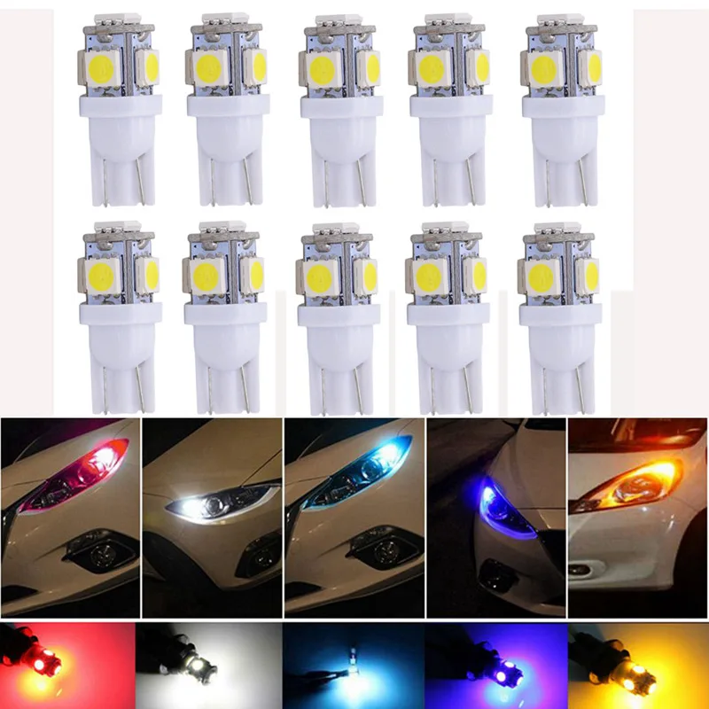 Katur 10 Uds T10 W5W LED Bombilla 5 SMD LED blanco Azul Rojo amarillo verde 194 168 Super brillante cuña bombillas de luces LED lámparas 12V 5050 SMD|Lámpara de señalización| - AliExpress