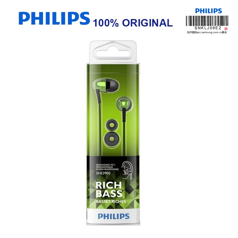 Philips SHE3900 наушники вкладыши с овальными наушниками 3 5 мм проводные гарнитуры Super