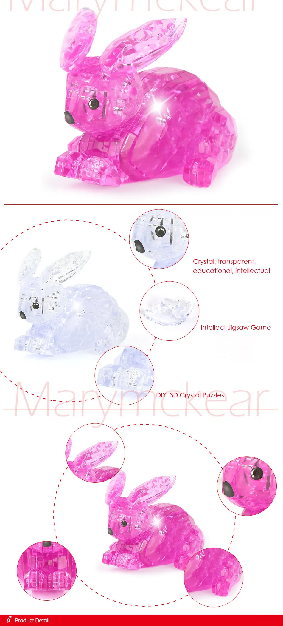 Интеллектуальная игрушка для детей 3d головоломка в розовом/прозрачном кролике форма Кристалл Головоломка дети Alatoys развивающие игрушки