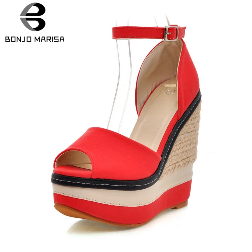 

BONJOMARISA New Hot Sale High Platform Sandals Women 2020 Summer mixed-color High Heels Women Straw Shoes Woman Wedges