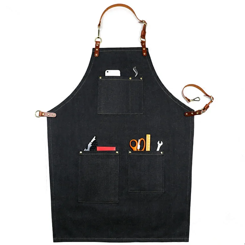 Denim Apron Leather Strap K54B-2