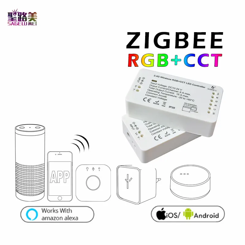 DC12-24V светодиодный диммер ZIGBEE RGB+ CCT ZLL приложение для смартфона Amazon alexa голосовой rgbw-контроль RGB регулировка яркости светодиодный контролер