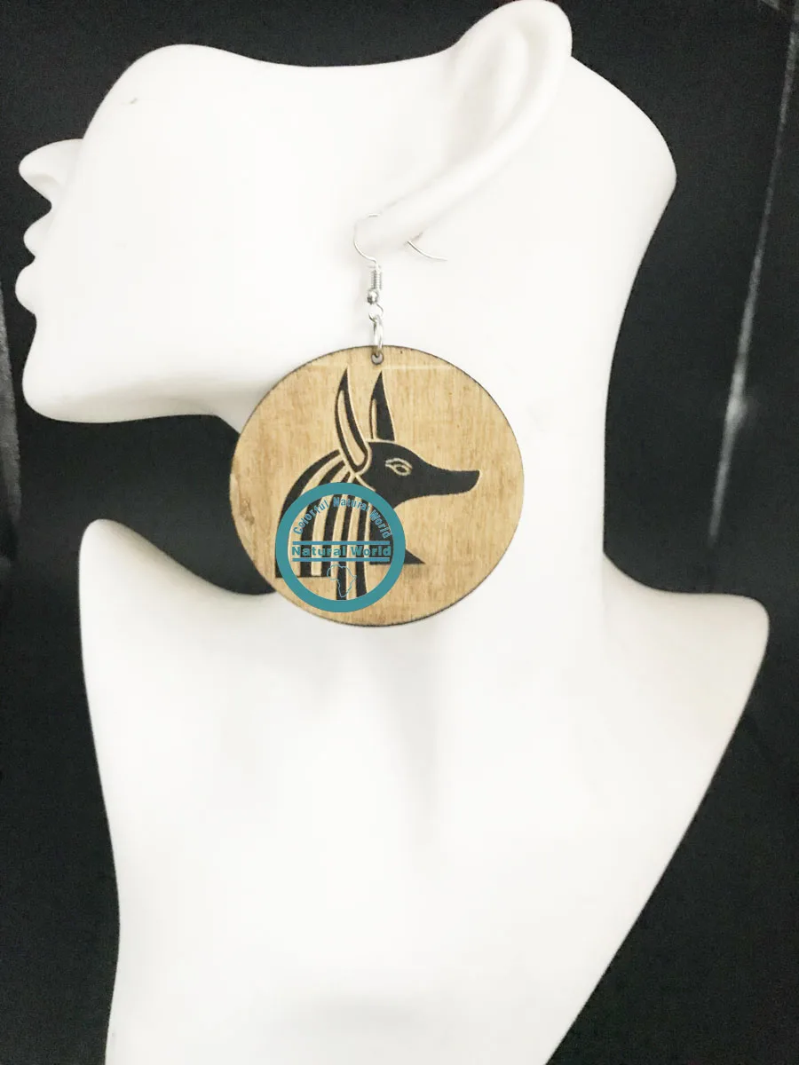 

1pair 6cm ancient egyptian god anubis black color wooden earrings jewelry