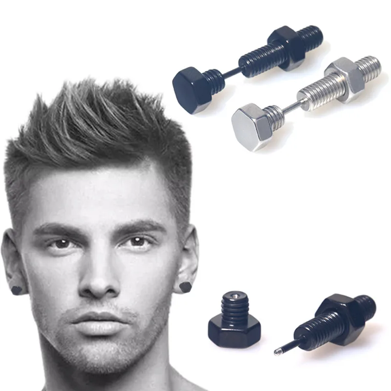 1 шт. хип хоп нержавеющая сталь Форма болта Пирсинг ушной кости серьги стержня бар панк ювелирные изделия для женщин мужчин унисекс черны