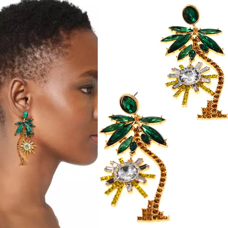 

New Comming Baroque Bohemian Coconut Tree Big Fruit Earrings Cocoa Sicily Summer Green Crystal Earring Pendant Jewelry