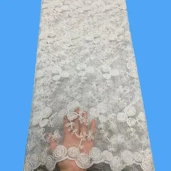 

2018 High Quality White African Lace Fabrics/French Net Embroidery Stones Tulle Lace Fabric For Nigerian Wedding Party Dress