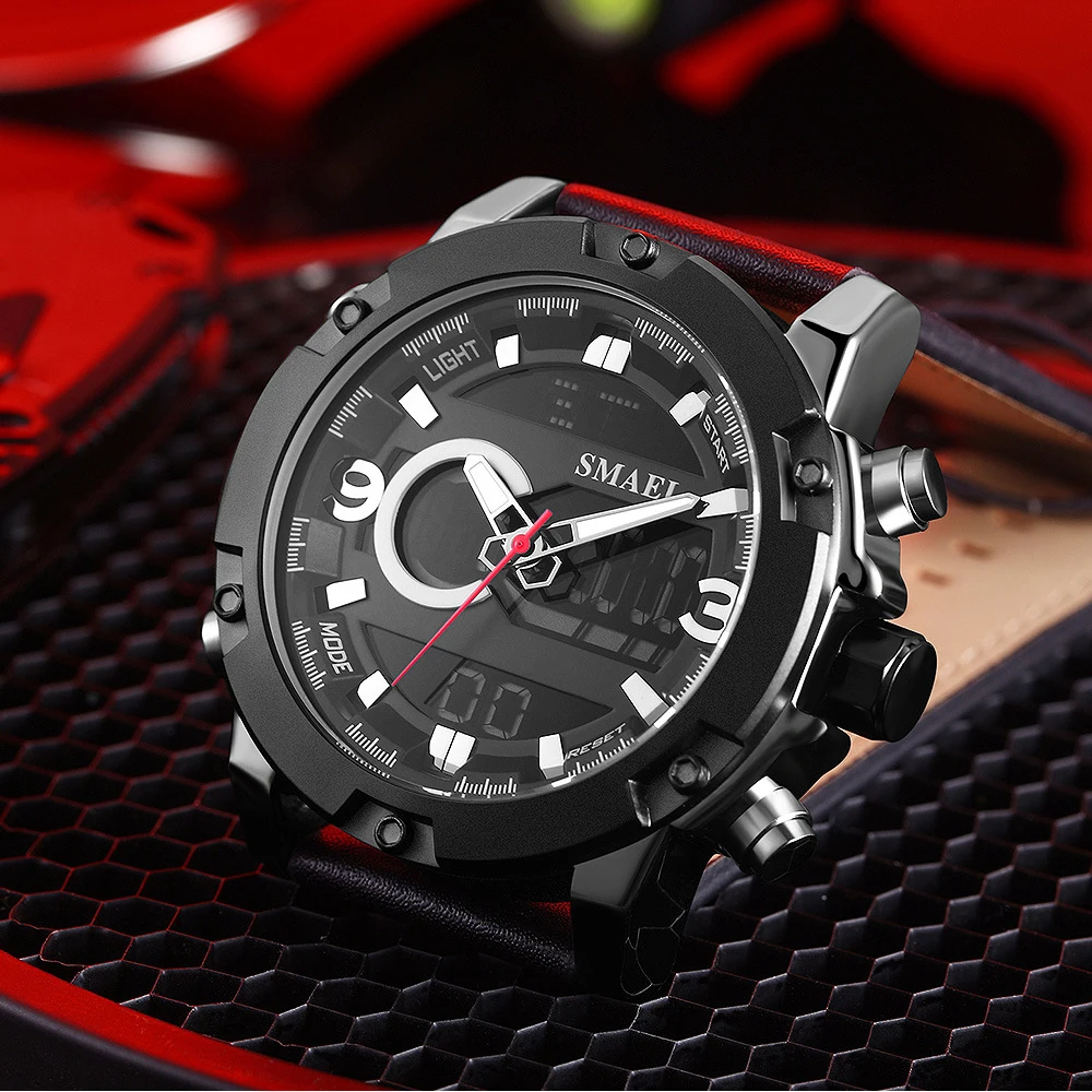 SMAEL Mens Watches Top Brand Luxury Fashion Quartz Digital Watch Men Genuine Leather Sports Military Wrist Watch For Male Clock