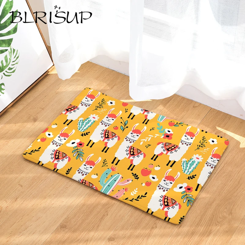 

BLRISUP Tropical Cactus Floor Mat Cartoon Alpaca Llama Anti-Slip Carpet Door Mats Outdoor Kitchen Carpet Bedroom Doormat Rugs