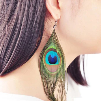 

New Fashion Boho Charming Earring 2019 Simple Peacock Feather Vintage Luxury Long Dangle Jewelry Earrings For Women FSPES392