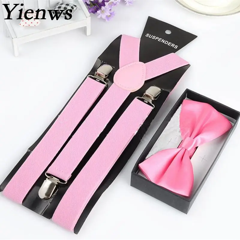 Yienws галстук-бабочку подтяжки для Для женщин Для мужчин Розовый и красный цвет бордовый серый бабочкой подтяжки Suspensorio Adulto Свадебная