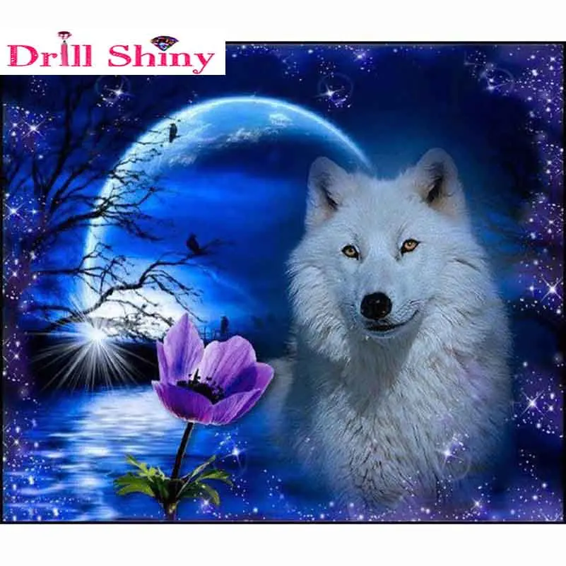 

NEW 3D DIY Diamond Painting Cross Stitch Wolf & Moon Crystal Diamond Embroidery Needlework Full Diamond Set Decorative