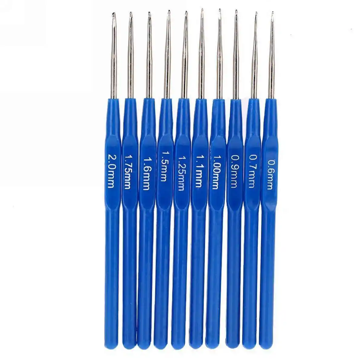 10pcs Knitting Needles Crochet Hook Weave Crochet Needles Tools with Ergonomic Grip 0.6/0.7/0.9/1/1.1/1.25/1.5/1.6/1.75/2mm