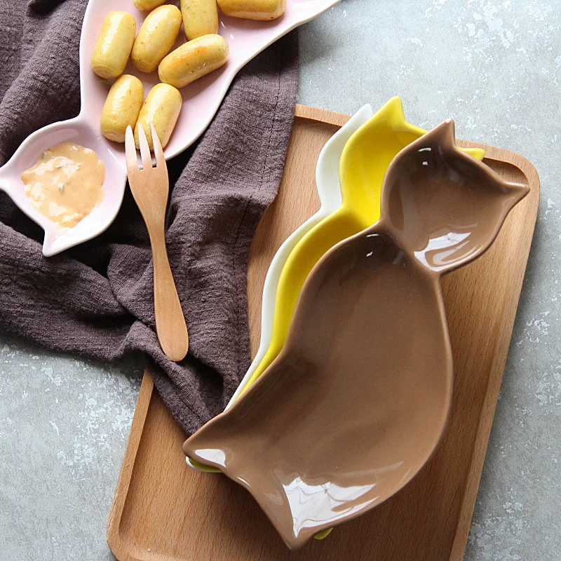

[MPK Store] Cartoon Cat-shaped Porcelain Cat Plate, Cat Food Tray, Ideal as a Christmas gift