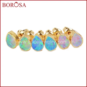

BOROSA Fashion Gems Earrings for Girls,Gold Color Pure Silver Japanese Opal Stud Earrings for Women Jewelry SS191