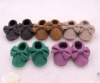 

10Pair Baby suede Genuine Cow bow moccs infant moccasins soft leather baby booties toddler walking shoes 0-2T