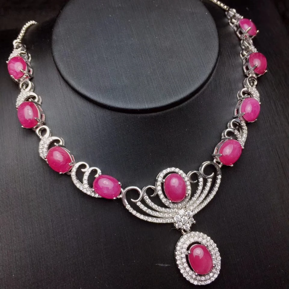 Collier pendentif en rubis rouge naturel S925 argent collier de pierres précieuses naturelles colli