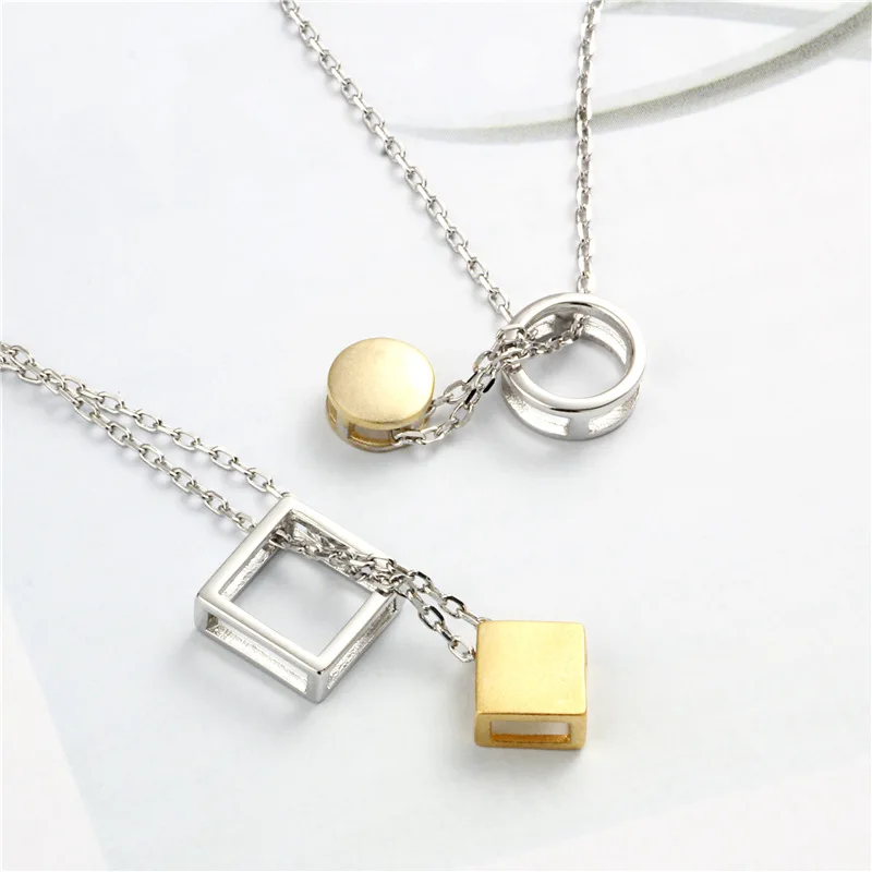 original golden Double-deck nesting special necklace 100% 925 Sterling silver nacklace Jewellery Clavicle chain pendant charms