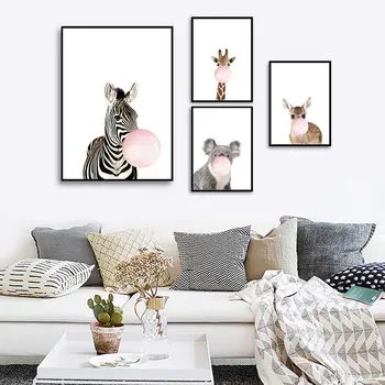 

Sale 1PC Bubble Chewing Gum Giraffe Zebra Animal Posters Canvas Art Painting Wall Art Nursery Kids Decorative