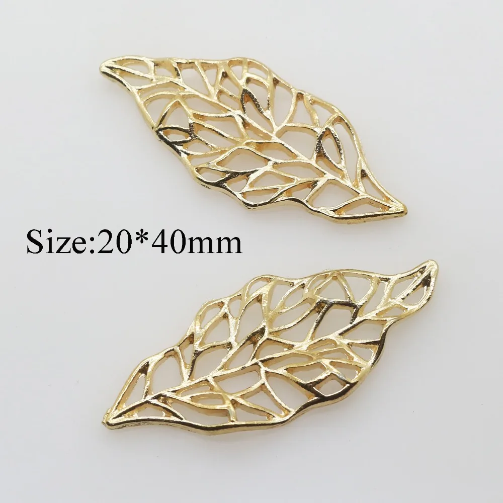 

New 10pcs 20*40mm Golden Leaf Decoration Metal Crafts for Jewelry Making DIY Jewelry Accessories