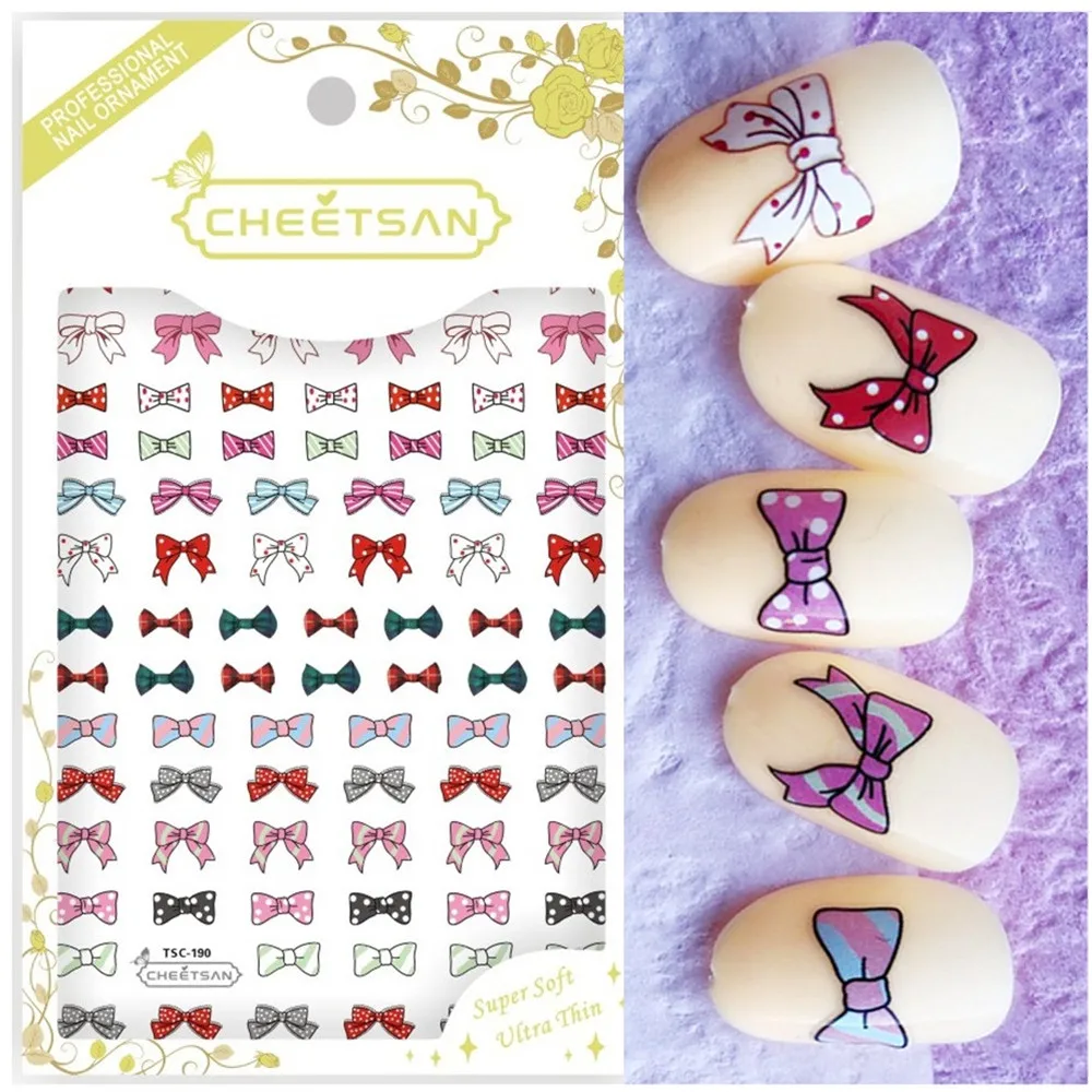 

TSC-190 Cheetsan colorful bowtie newest 3d nail art stickers nail decals export quality gold sticker