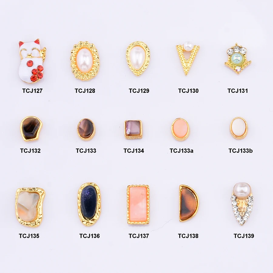 

10pcs Gold metal nail decorations geometrical nail stone nagel steentjes pearl rhinestone japanese art jewelry styles TCJ127