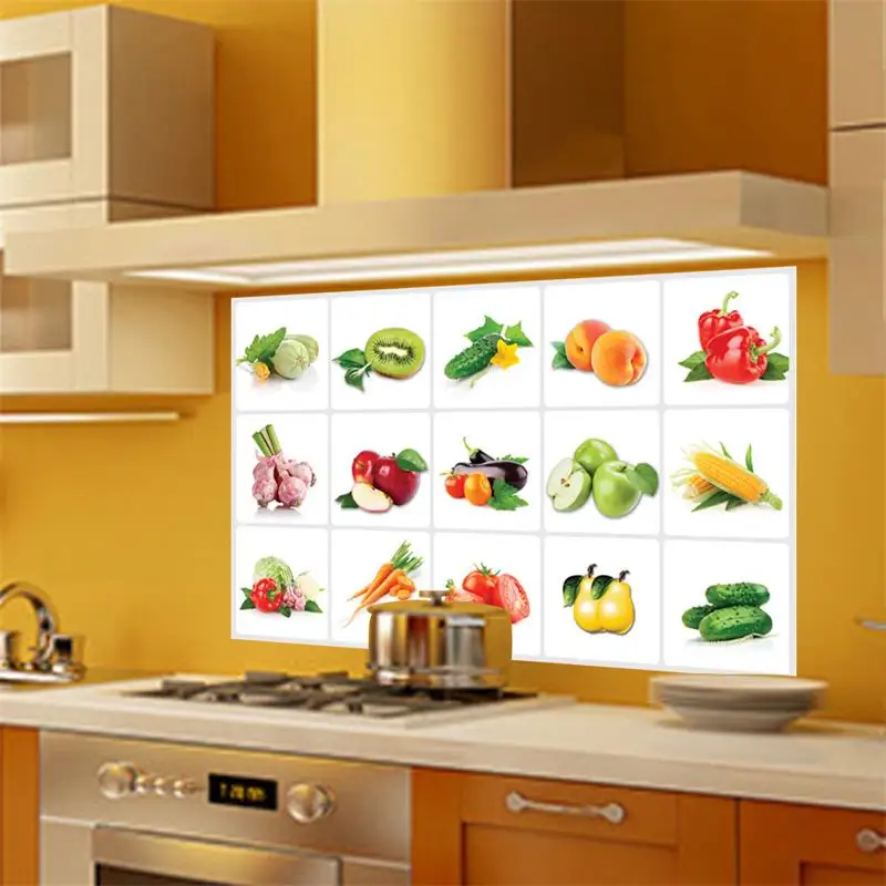 2018 New 3D DIY Vinyl Oil-proof Kitchen Wall Stickers Vegetable Fruit Poster Tile Mural Home Decoration Removable Wall Decals