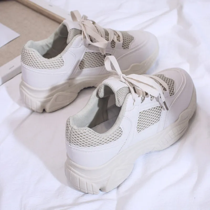 

Women's Vulcanize Shoes 2019 Fashion Ladies Casual Shoes Lace Up Women Sneakers Leisure Thick Soled Shoes Flats Chaussure Femme