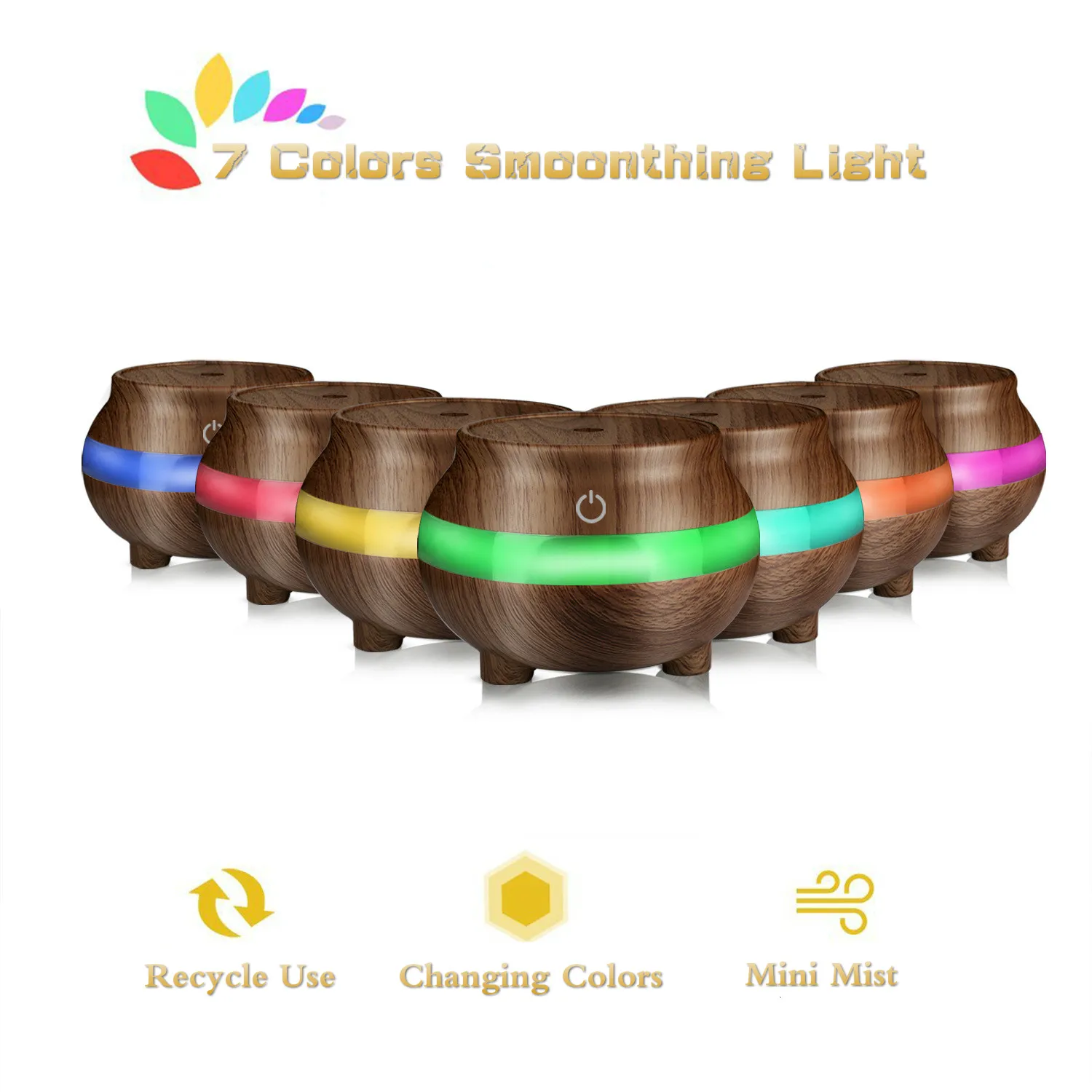 

GRTCO 300ml Aroma Essential Oil Diffuser Ultrasonic Air Humidifier with Wood Grain 7 Color Changing LED Lights for Office Home
