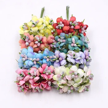 

6pcs artificial flower 3.5CM silk stamens chrysanthemum For wedding home Christmas decoration DIY wreath scrapbook gift box